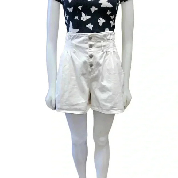 Zara White Button Fly High  Rise Walking Shorts Size Small - Picture 2 of 9